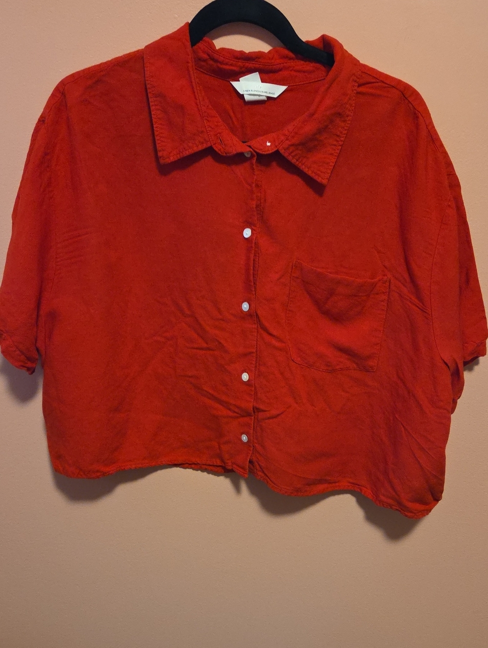 Red Button-Front Boxy Crop Shirt